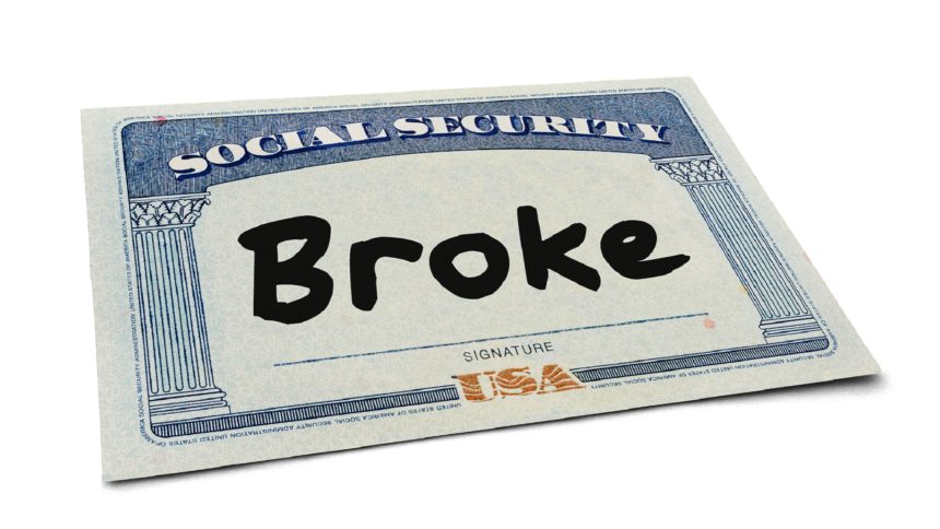 Social Security card with the word broke written on it