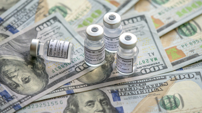 Covid vials on $100 bills