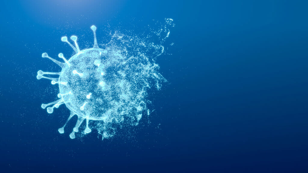 3D rendering Futuristic design of Virus exploding, Destroy The Coronavirus