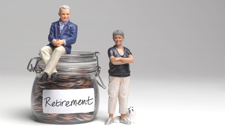 Retired couple with retirement savings jar