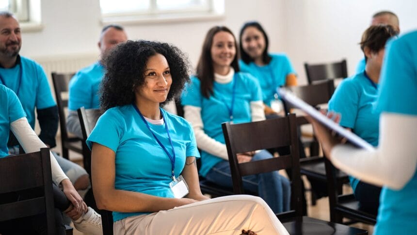 Multiethnic group of voluntary workers in a meeting